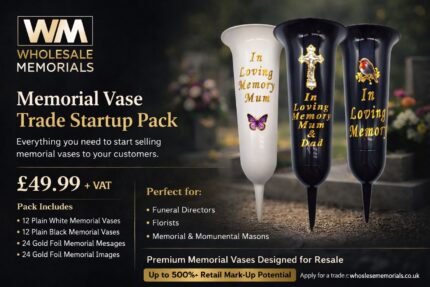 Start up trade pack of 24 memorial vases with decorative stickers for graves
